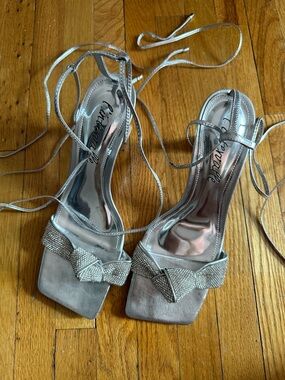 L’Intervalle Silver Crystal Bow Lace-Up Heels
